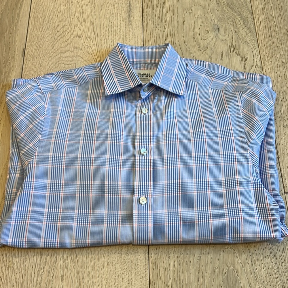 Charles Tyrwhitt Blue and White Plaid Dress Shirt